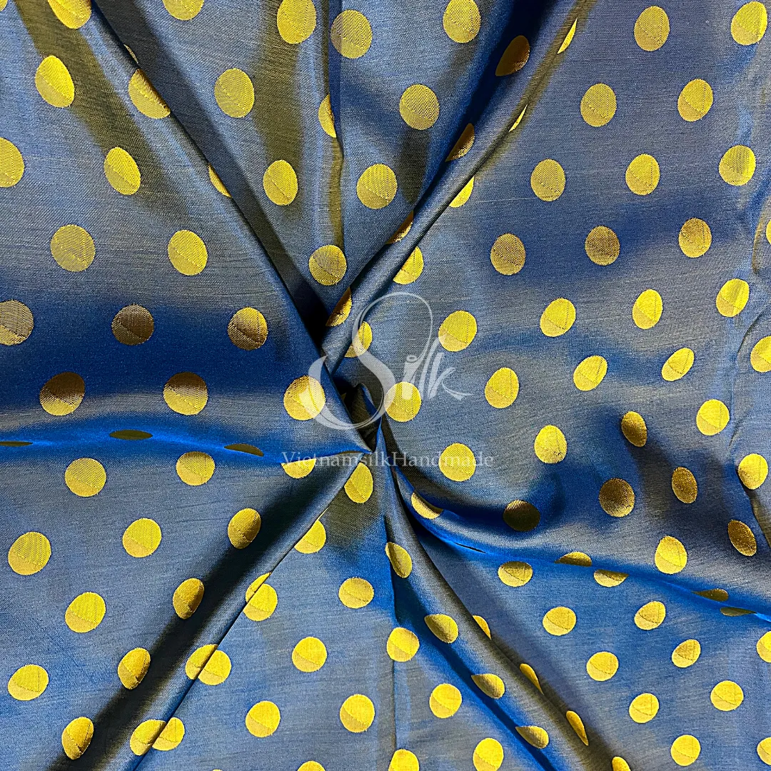 Silk with Yellow Big Dots - PURE MULBERRY SILK fabric by the yard - Polkadot silk -Luxury Silk - Natural silk - Handmade in VietNam- Silk with Design