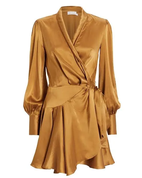 Silk Wrap Mini Dress (Sandalwood)