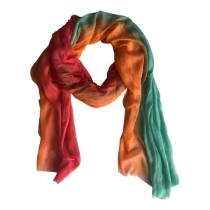 Silk/Cashmere Scarf (Coral/Aqua)