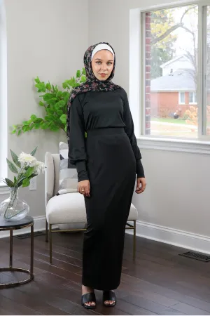 Silky Spandex Long Sleeve Top- Black