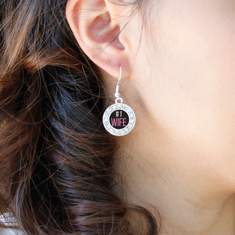 Silver #1 Wife Circle Charm Dangle Earrings