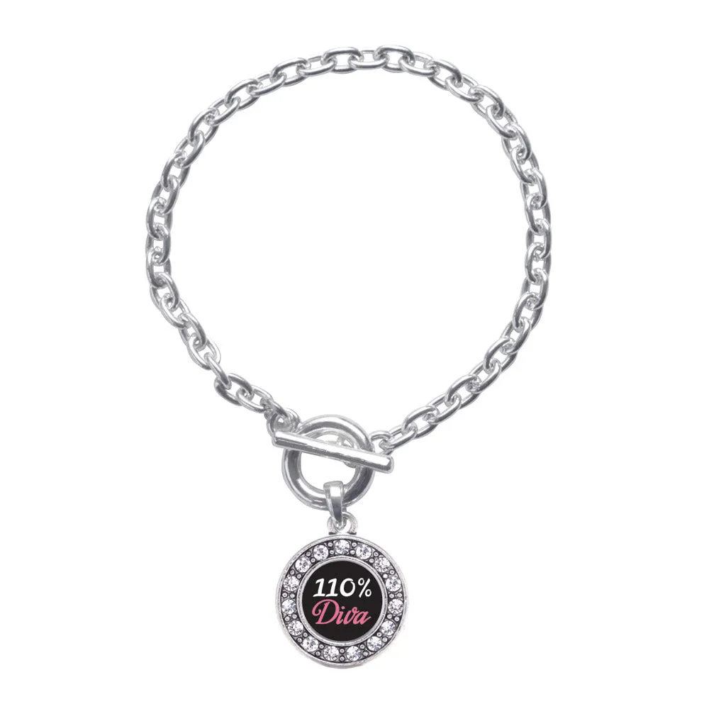 Silver 110% Diva Circle Charm Toggle Bracelet