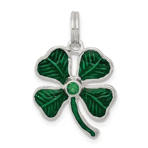 Silver 4-Leaf Clover Green Glass Stone Charm