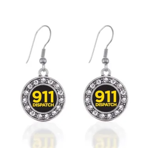 Silver 911 Dispatch Circle Charm Dangle Earrings