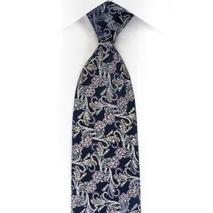 Silver Acanthus Scrolls On Navy Rhinestone Tie With Purple Sparkles