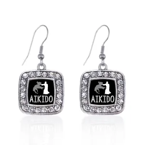 Silver Aikido Square Charm Dangle Earrings