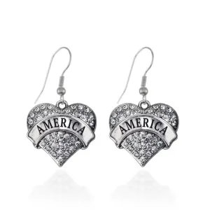 Silver America Pave Heart Charm Dangle Earrings