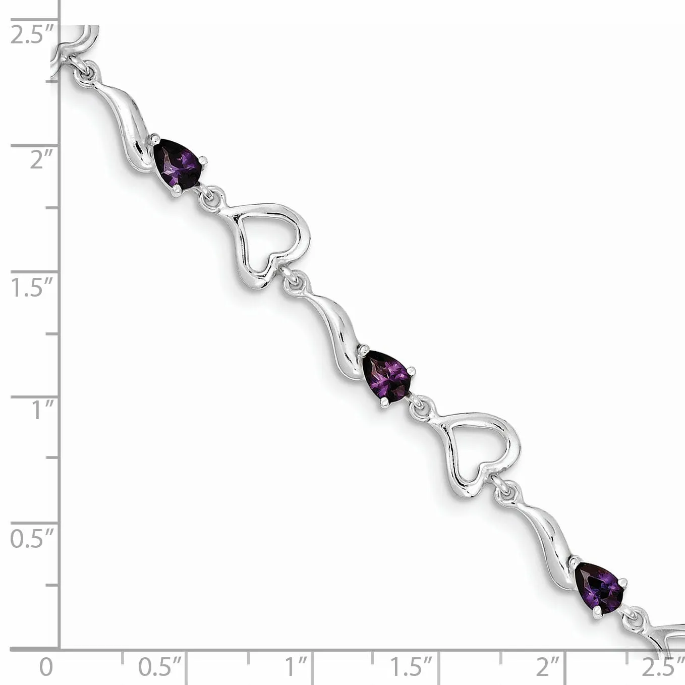 Silver Amethyst Gemstone Fancy Heart Bracelet