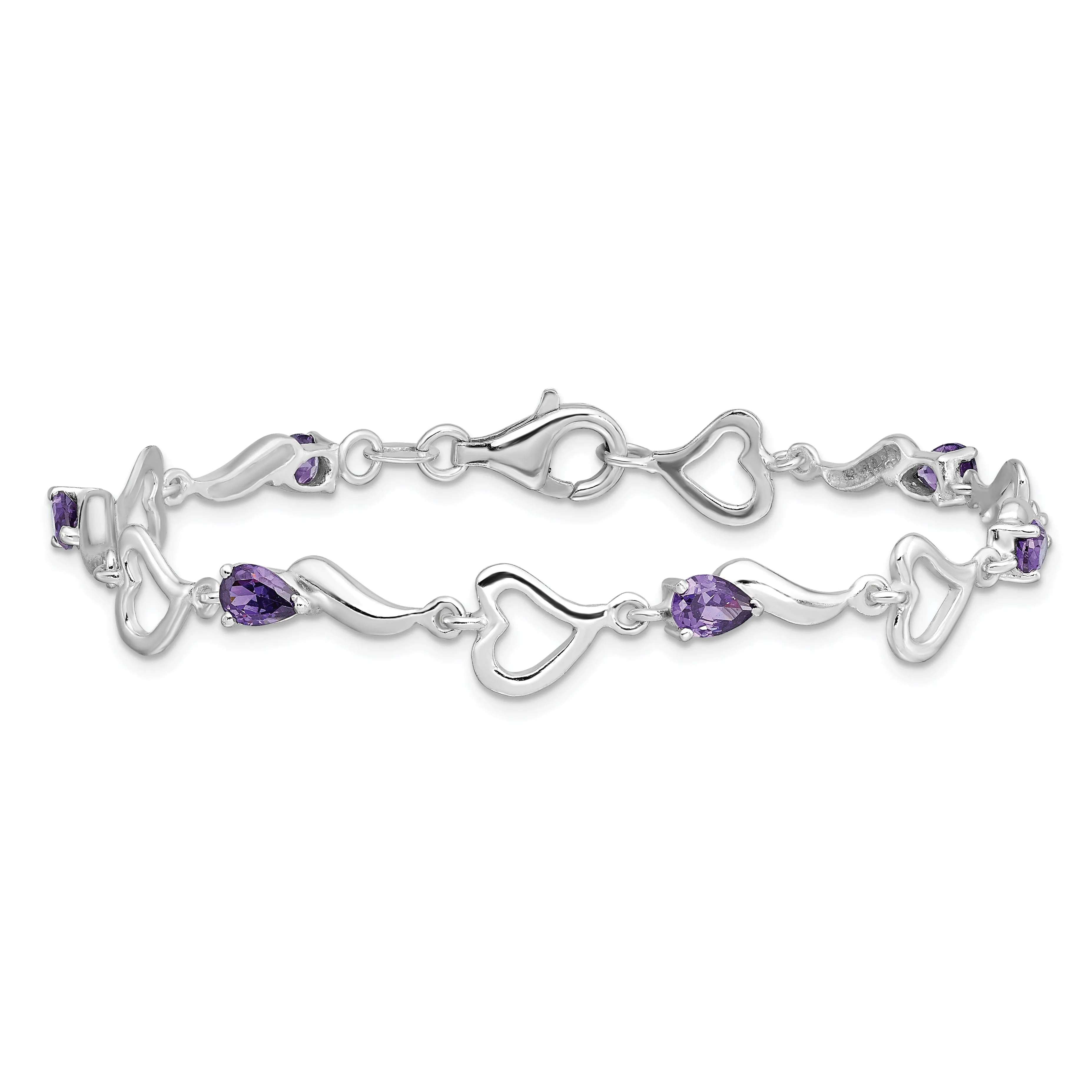 Silver Amethyst Gemstone Fancy Heart Bracelet