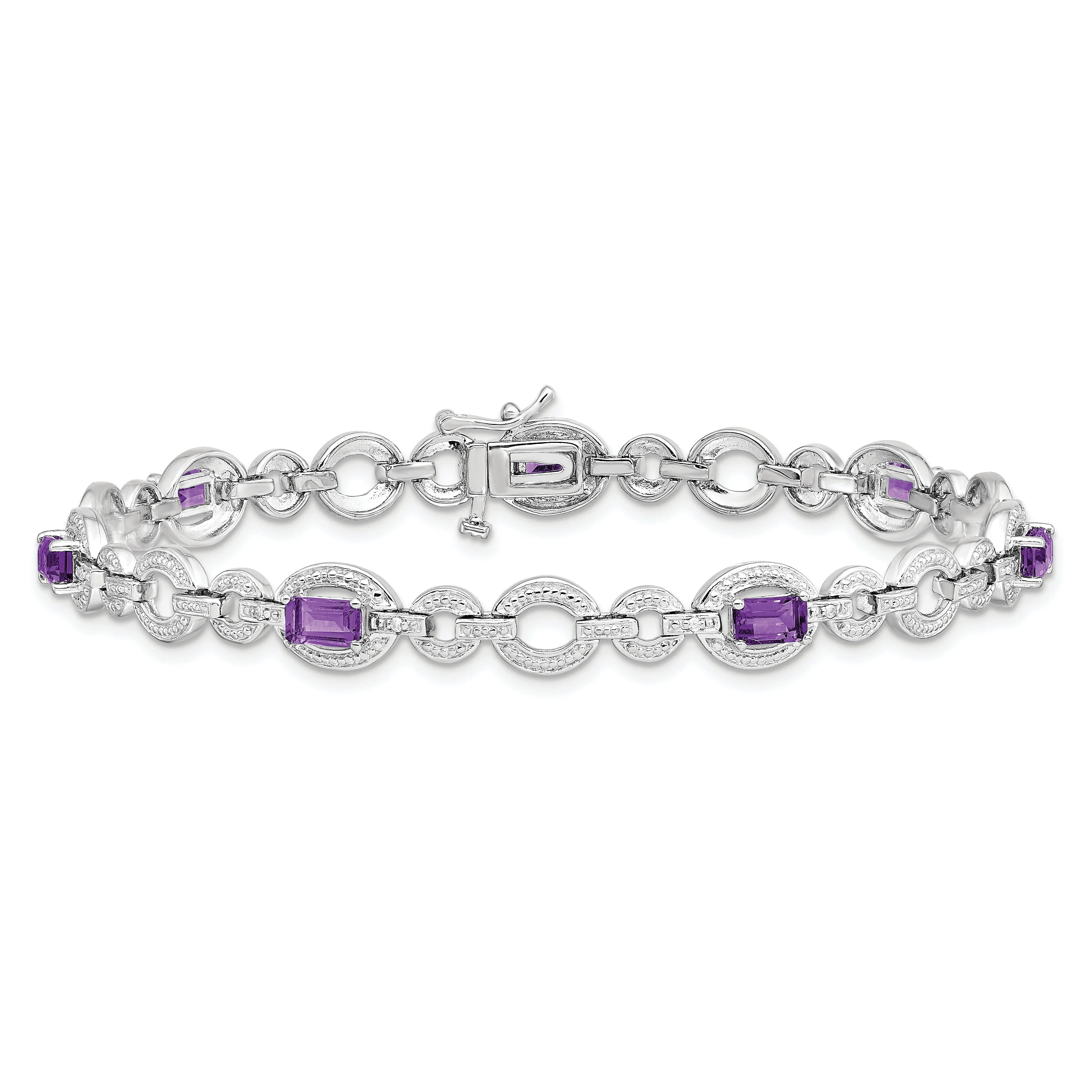 Silver Amethyst Gemstone Oval Link Bracelet