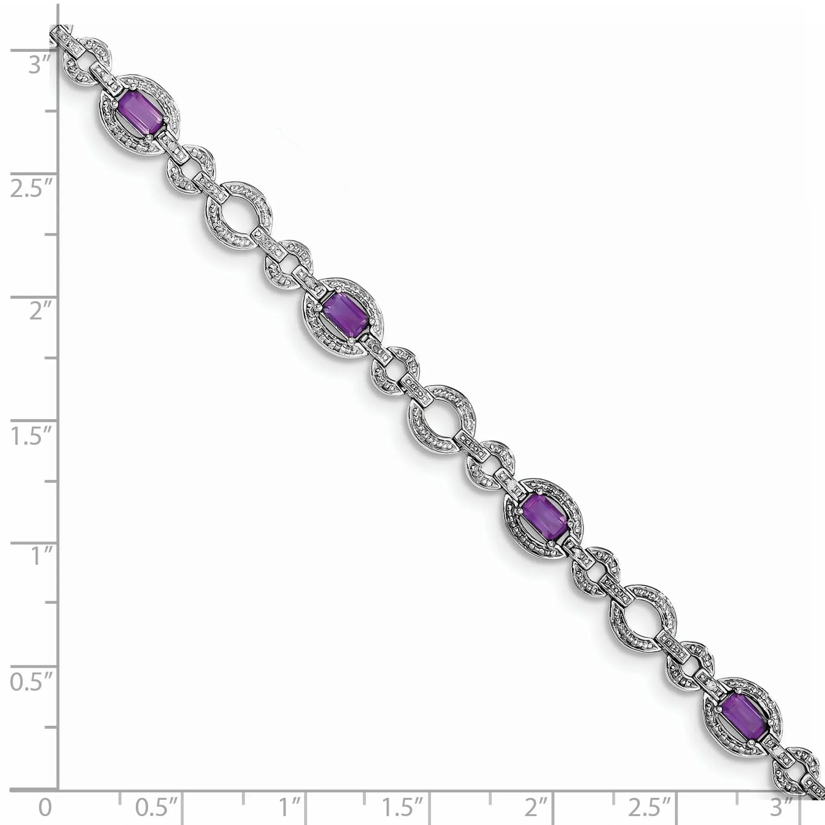 Silver Amethyst Gemstone Oval Link Bracelet