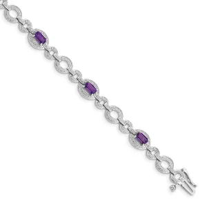 Silver Amethyst Gemstone Oval Link Bracelet