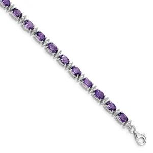 Silver Amethyst White Topaz Gemstone Bracelet