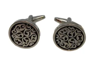 Silver & Black Floral Design Cuff Links