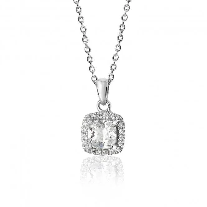 Silver & Co Cushion-Cut CZ Halo Pendant Necklace SPG0013CZ