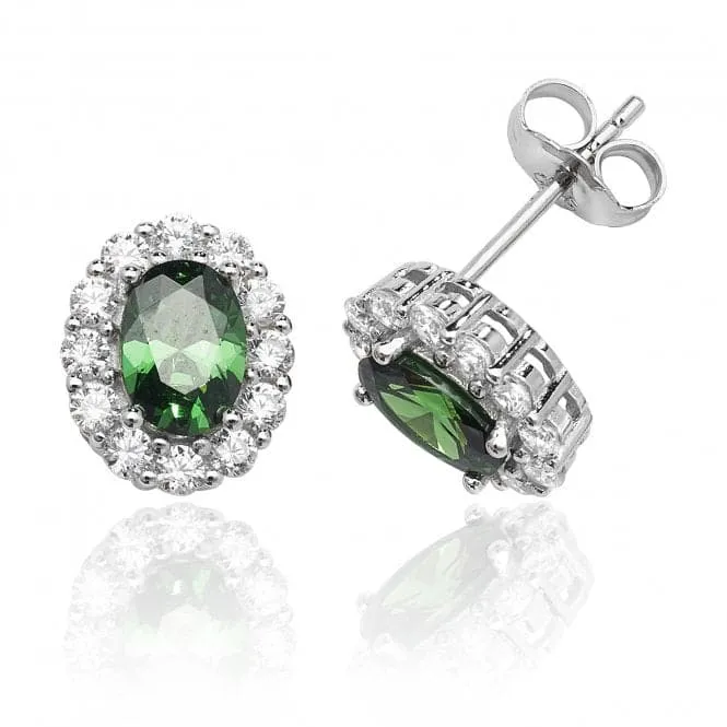 Silver & Co Green White Oval Cluster Cubic Zirconia Stud Earrings SEG0039EM