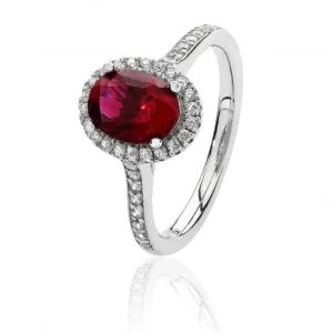 Silver & Co Halo Oval Ring with Red Cubic Zirconia SRG0025RU