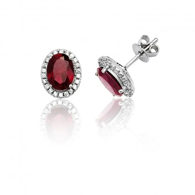 Silver & Co Halo Red CZ Stud Earrings - Oval Style - SEG0025RU