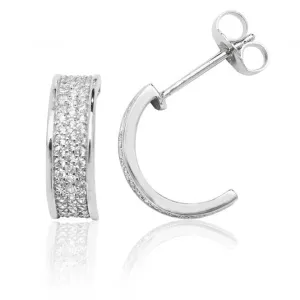 Silver & Co Three Row Pave 1/2 Hoop CZ Stud Earrings SEG0034CZ