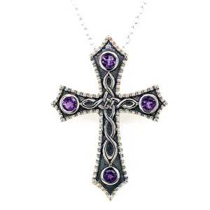 Silver and Amethyst Cross Pendant and Necklace