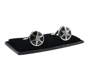 Silver and Black Circular Star Boxed Cufflink Set