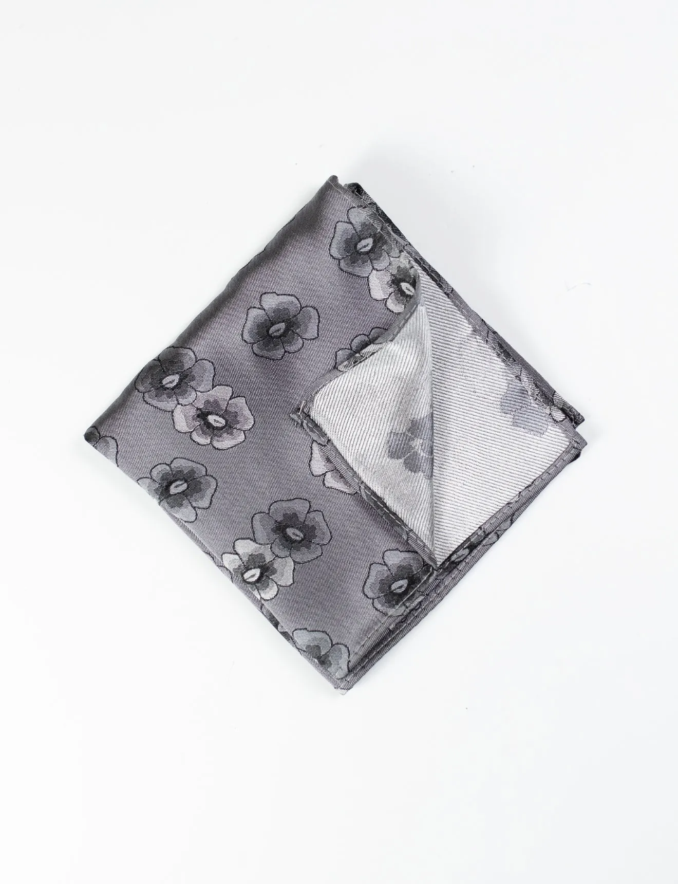 Silver and Black Floral Pocket Square