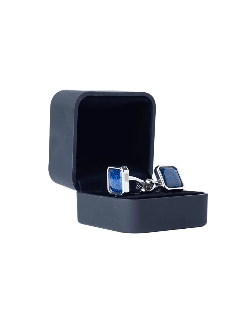 Silver and Blue Sparkle Square Cufflinks