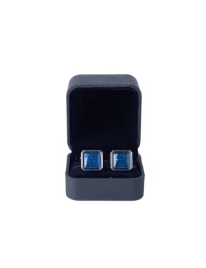 Silver and Blue Sparkle Square Cufflinks