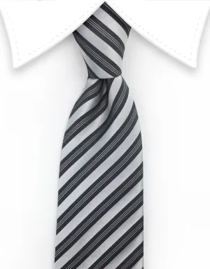 Silver and Charcoal Striped Men's Tie