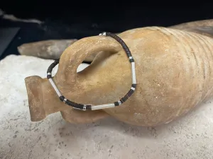 Silver and Coconut Wood Bracelet - Long Bead