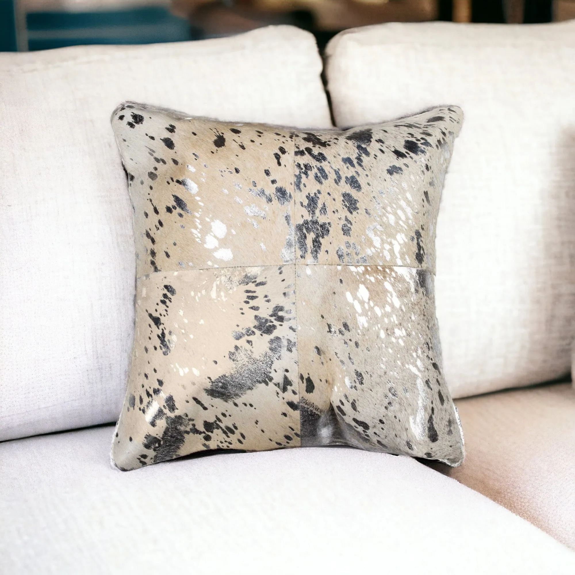 Silver And Gray Cowhide Throw Pillow