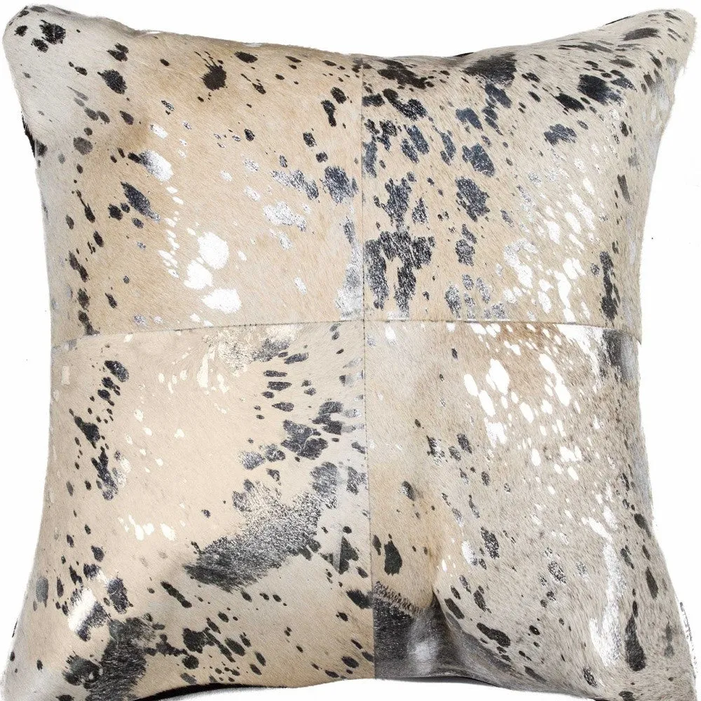 Silver And Gray Cowhide Throw Pillow