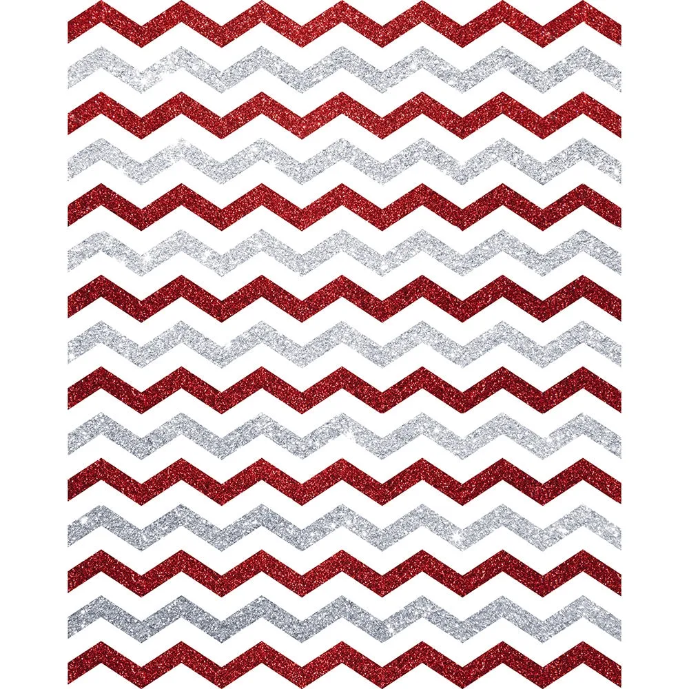 Silver and Red Glitter Chevron Printed Backdrop