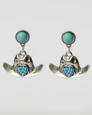 Silver and Turquoise Cowboy Hat Earrings Coastal Cowgirl