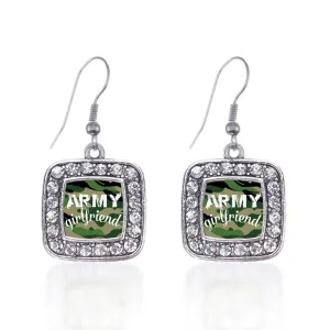 Silver Army Girlfriend Square Charm Dangle Earrings