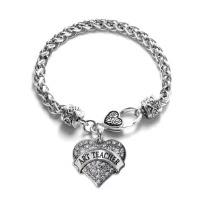 Silver Art Teacher Pave Heart Charm Braided Bracelet