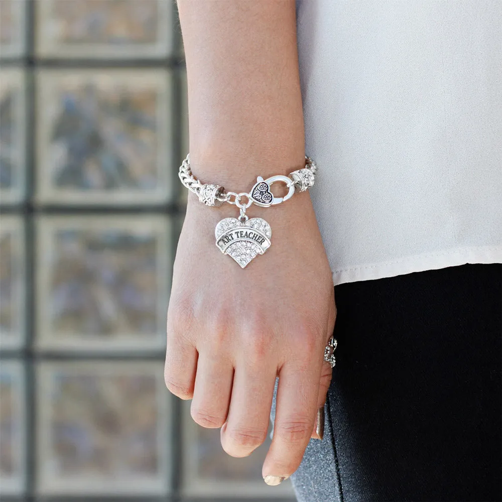 Silver Art Teacher Pave Heart Charm Braided Bracelet