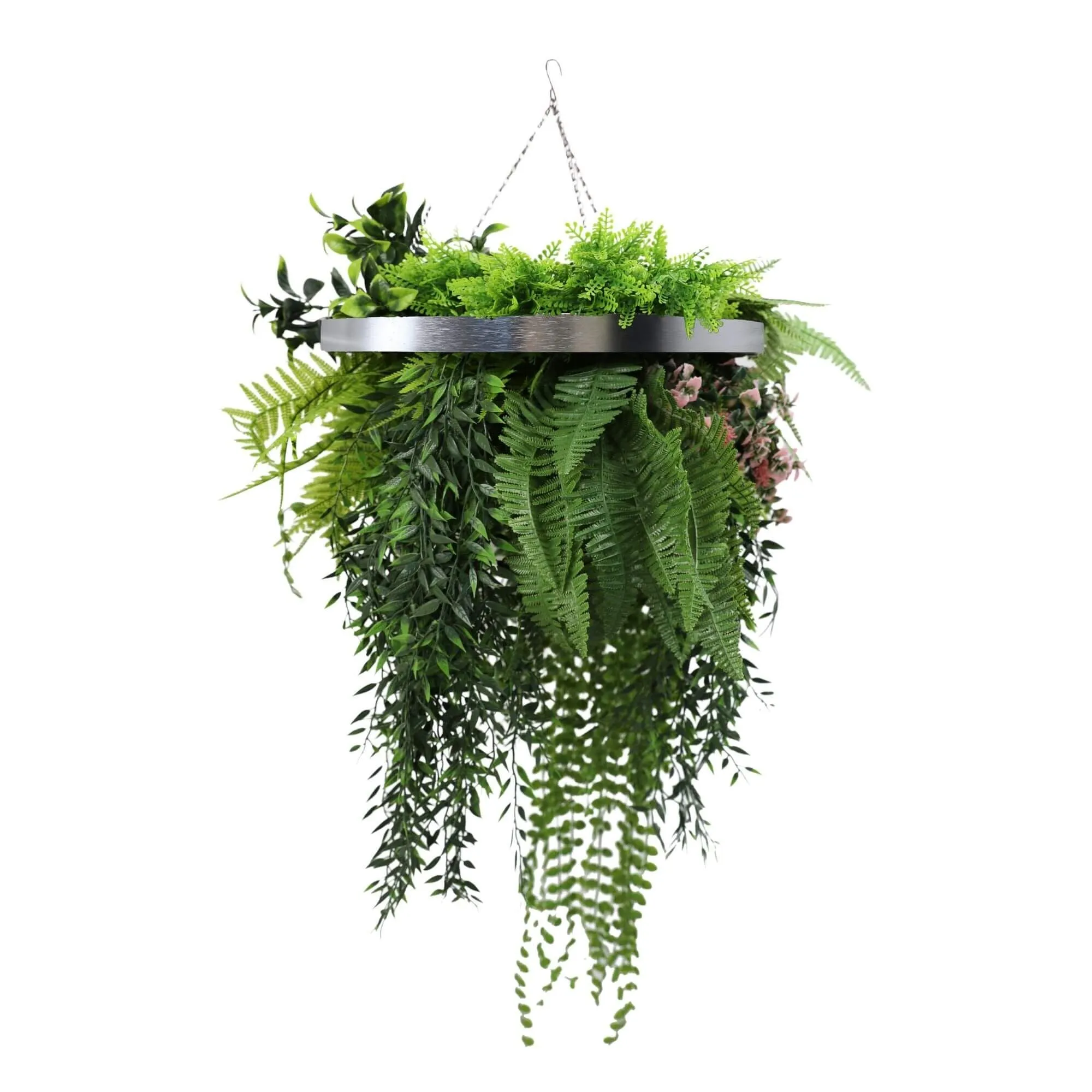 Silver Artificial Hanging Green Wall Disc 40cm UV Resistant