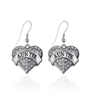 Silver Auntie Pave Heart Charm Dangle Earrings