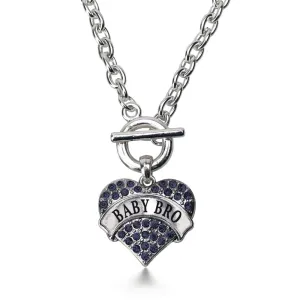 Silver Baby Bro Navy Blue Blue Pave Heart Charm Toggle Necklace