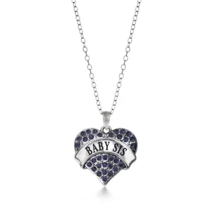 Silver Baby Sis Navy Blue Blue Pave Heart Charm Classic Necklace