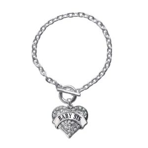 Silver Baby Sis Pave Heart Charm Toggle Bracelet