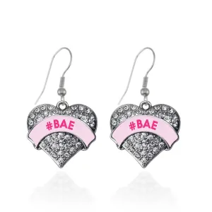 Silver #BAE Pink Candy Pave Heart Charm Dangle Earrings