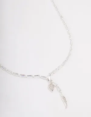 Silver Baguette Snake Y-Shape Necklace