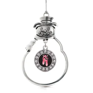 Silver Ballerina Slippers Circle Charm Snowman Ornament