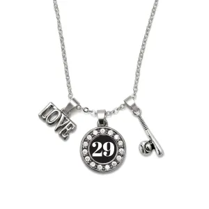 Silver Baseball Bat - Sports Number 29 Circle Charm Classic Necklace