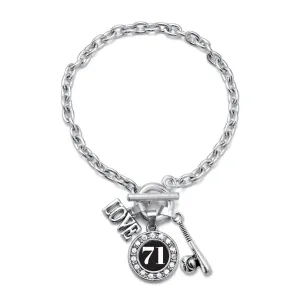 Silver Baseball Bat - Sports Number 71 Circle Charm Toggle Bracelet