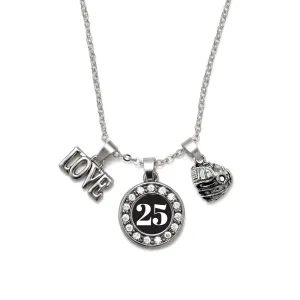 Silver Baseball Glove - Sports Number 25 Circle Charm Classic Necklace