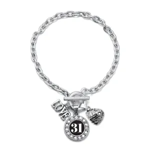 Silver Baseball Glove - Sports Number 31 Circle Charm Toggle Bracelet