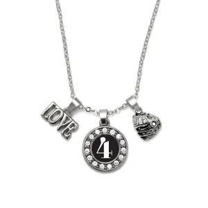 Silver Baseball Glove - Sports Number 4 Circle Charm Classic Necklace